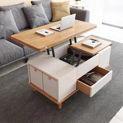 Mesa de centro elevable con almacenamiento Trau, blanca, alta, moderna, nórdica, minimalista, para apartamento, muebles para el hogar