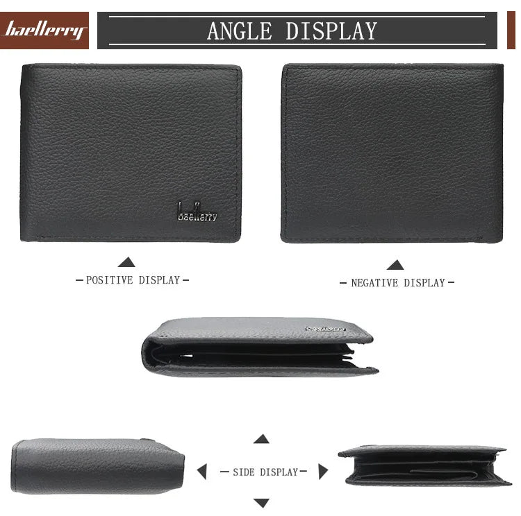 Baellerry Men Genuine Cow Leather Wallet Card Holder Male Purse Short with Coin Pocket Leather Wallets for Men