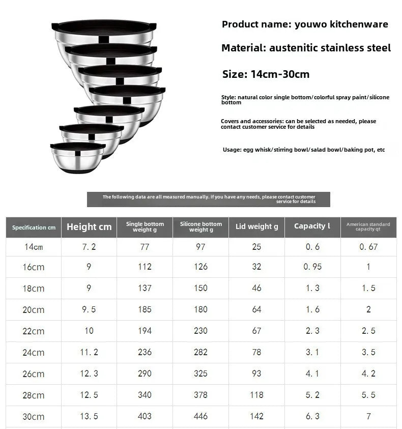 Mixing Bowls with Lids and Non-Slip Bases, Stainless Steel Mixing Bowls Set for Baking, Nesting Storage Bowls, JT227, 6 Pcs