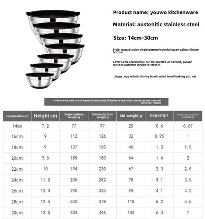 Mixing Bowls with Lids and Non-Slip Bases, Stainless Steel Mixing Bowls Set for Baking, Nesting Storage Bowls, JT227, 6 Pcs