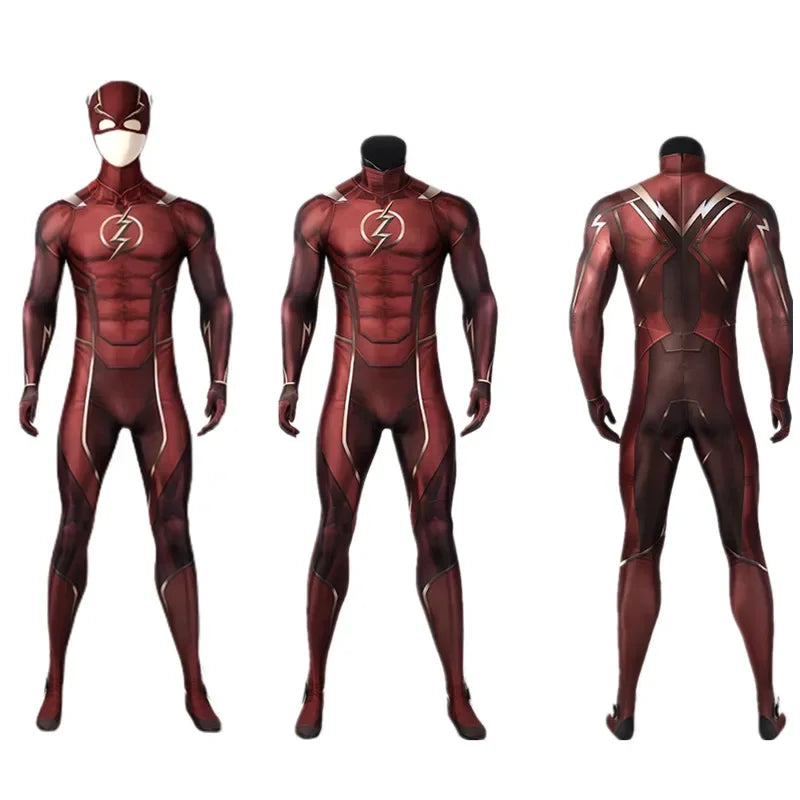 Red Barry Allen Cosplay Costume Adult Men Bodysuit Mask Full Set Halloween Zentai Suit Custom Made