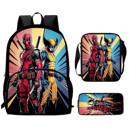 Mochilas para niños de 3 piezas con dibujos animados de DEADPOOL y WOLVERINE, mochila para estudiantes, bolso de hombro, estuche para lápices, regalo perfecto para niños y niñas.