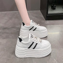 8cm Leather Flats Casual Dad Shoes Chunky Sneakers 2025 Women Platform Sports Shoes Ladies Skateboard Hidden Heels Shoes Tennis