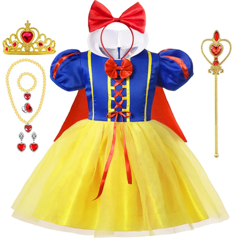 Fantasia de Princesa Branca de Neve para Meninas – Halloween, Festa de Aniversário, Brincadeiras e Fantasias Infantis (com Capa)