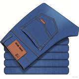 2025 men's fashion business jeans classic style casual elastic slim fit jeans men's denim pants black blue