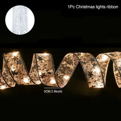 Guirnalda de luces navideñas con cintas, adornos navideños para el hogar, adornos navideños 2024, regalos de Navidad, Año Nuevo 2025 