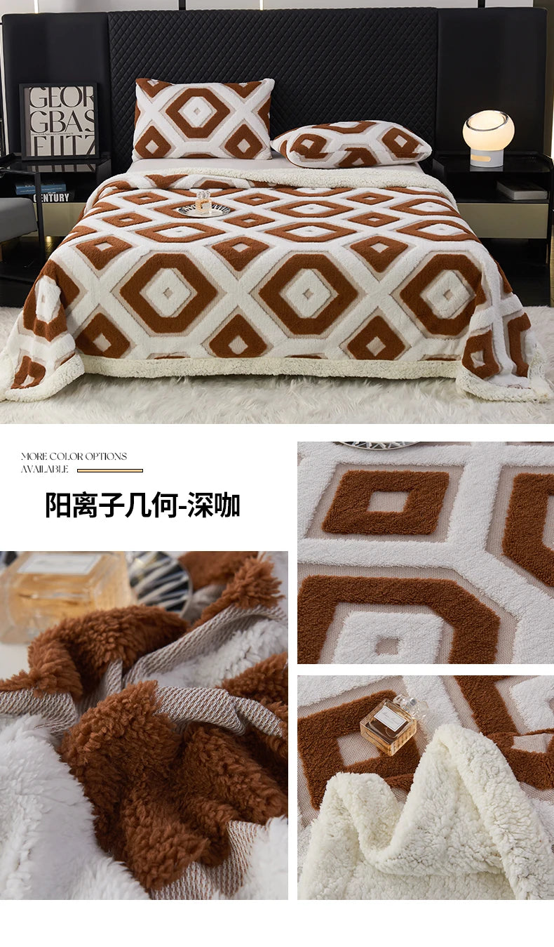 Flannel Warmth Autumn Winter Blanket Keep Warm Comfortable Jacquard King Size Blankets Skin Friendly Geometric Nap Comforter