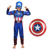 Superhero Captain America Muscle Costume Captain America Muscle Cosplay Jumpsuit Shield Christmas Carnival Party Costume for Kid