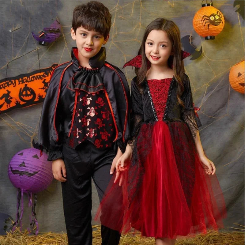 Fantasia de Vampira para Meninas (Halloween) – Vestido de Noiva Fantasma/Vampira – Traje para Festa de Carnaval e Estilo Gótico Escarlate