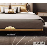 MINGDIBAO Cama Suspendida Moderna De Cuero Genuino con Luz Sensor, Estructura De Cama Doble Rectángulo con Acero Inoxidable, Camas Nórdicas