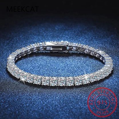 Pulsera de tenis de moissanita auténtica de 3 mm D VVS, con brillo de diamante, sólida S925, joyería para boda, regalo para mujer.