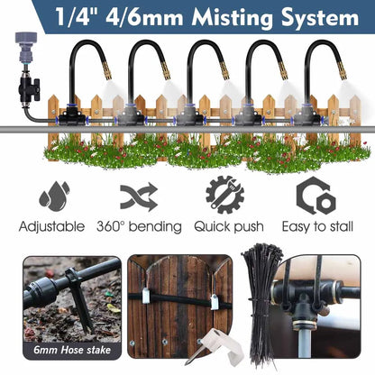 30-5m 1/4" 4/6mm Misting Cooling System 360° Free-bend Adjustable Nozzle Atomizer Sprayer for Outdoor Garden Irrigation Watering
