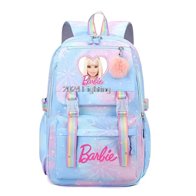 Pink Cartoon Barbie Backpacks Boy Girl Kids Gradient Ramp Women Bagpack Teens Simple Schoolbags Capcity Travel Laptop Backpack