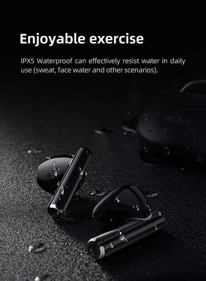 Auriculares inalámbricos Mibro Earbuds2 TWS con Bluetooth 5.3, IPX5, resistentes al agua, ENC, HD, llamadas, control táctil de alta fidelidad y reducción de ruido.