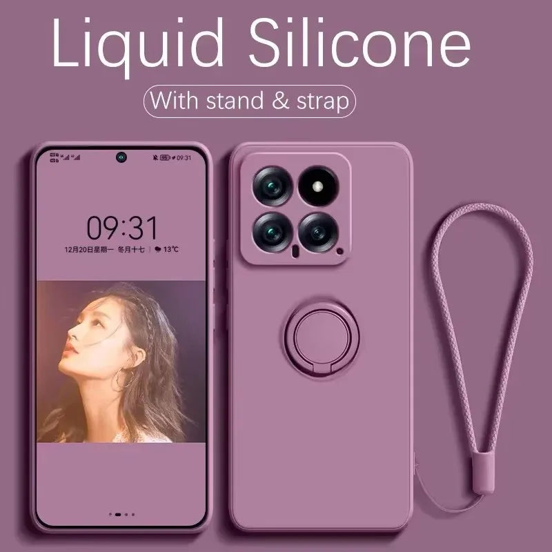 Luxury Liquid Silicone Magnetic Holder Stand Phone Case For XiaoMi 13T 14T 15 Redmi 13C 4G Note 12 13 14 Pro Plus 5G Back Cover