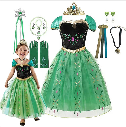 Anna Costume For Kids Girls' Fancy Birthday Party Gown Princess Dress Carnival Party Children's Clothing Full Printing Vestidos