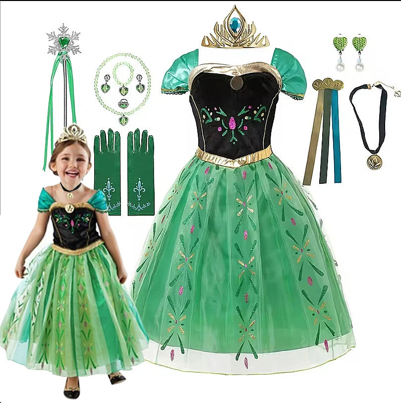 Fantasia da Anna para meninas, vestido de princesa para festa de aniversário, vestido de princesa para festa de carnaval, roupa infantil com estampa completa.