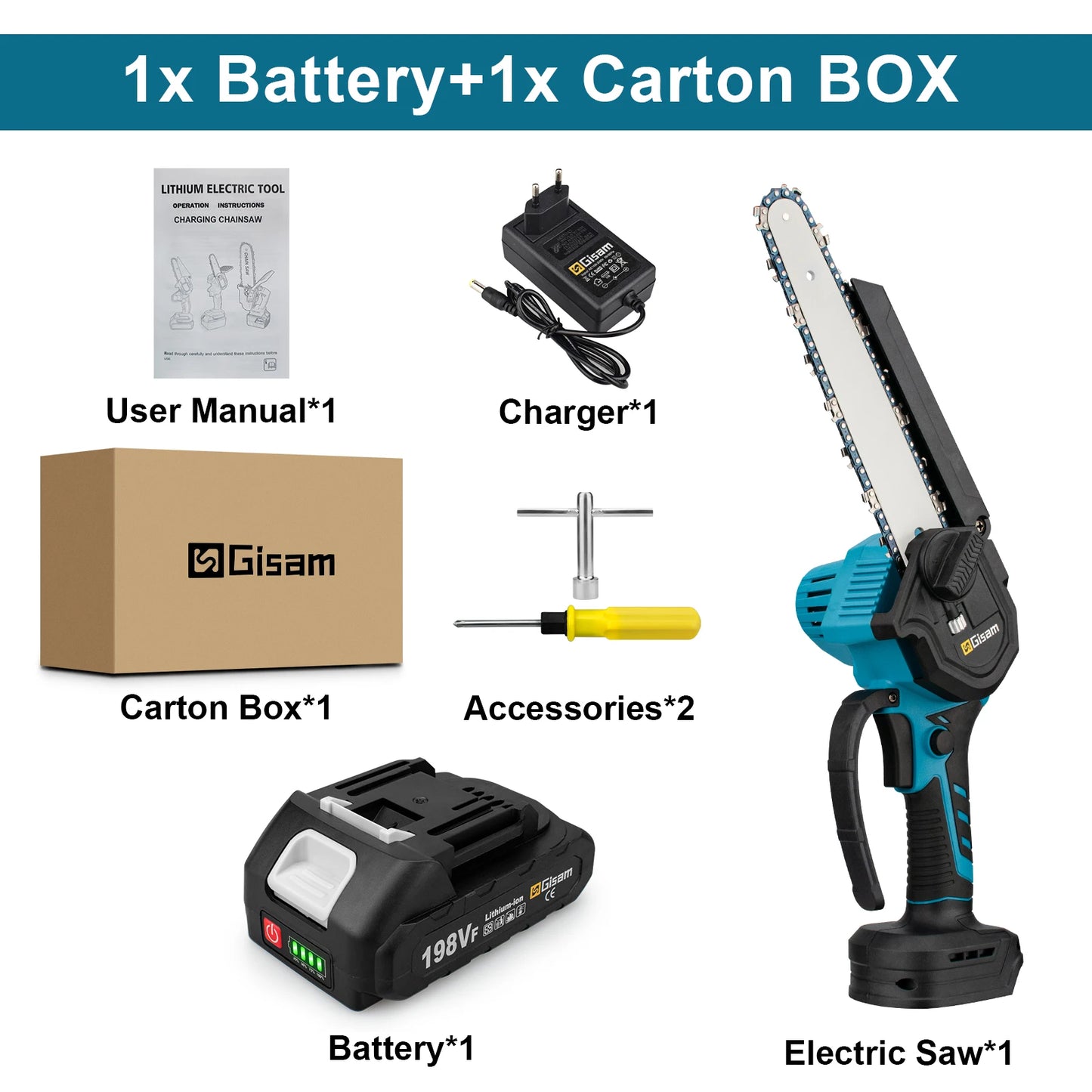 Gisam 8 Inch Brushless Chain Saw Cordless Electric Saw Woodworking Garden Pruning Chainsaw Power Tool For Makita 18V Battery Pin