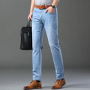 Spring Autumn Business Men Jeans Casual Straight Stretch Fashion Classic Black Sky Blue Grey Work Denim Trousers Brand Clothing