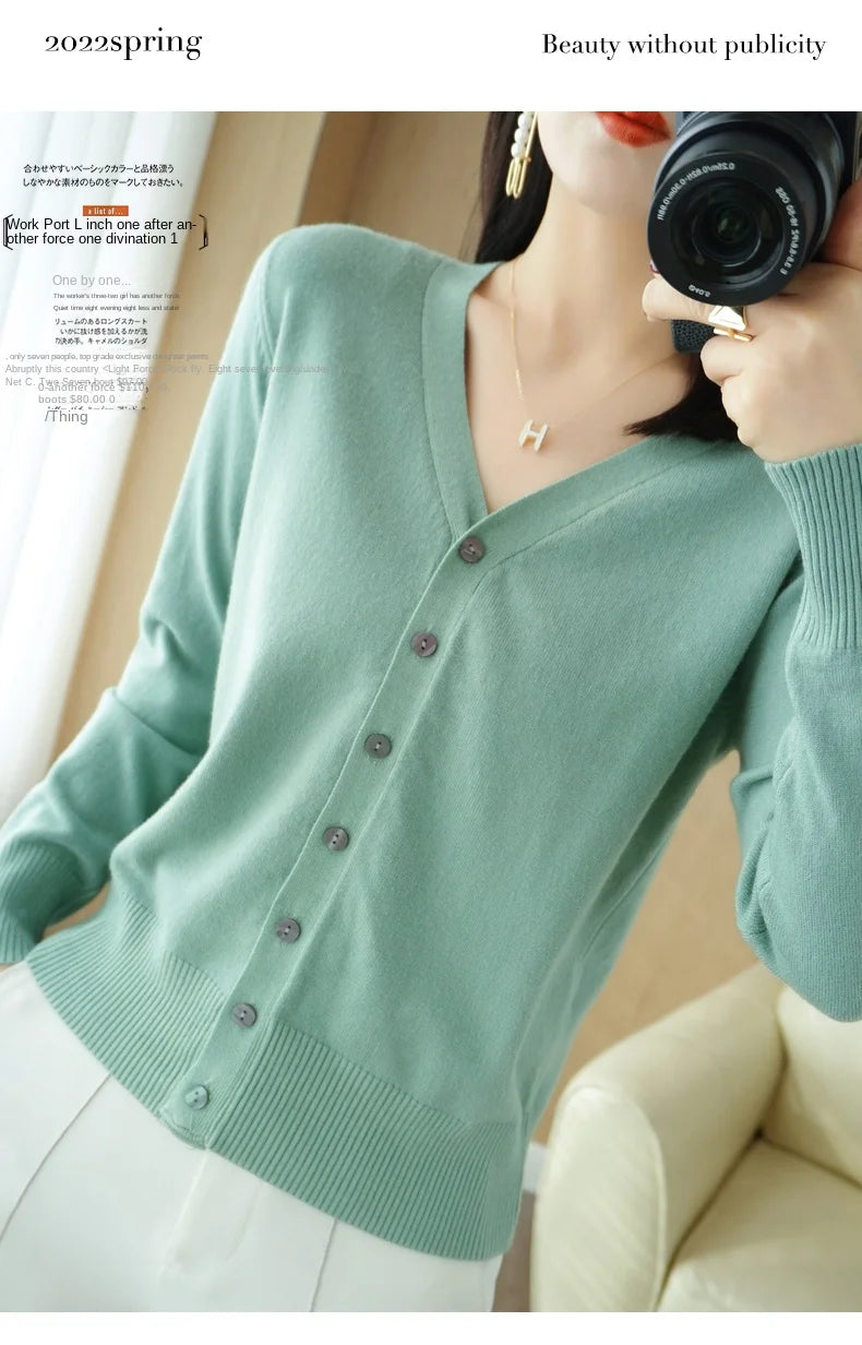 Cárdigan de punto de cachemira Andy de otoño, nuevo, con cuello en V, color liso, moderno, de alta calidad, cómodo, holgado e informal - GH021