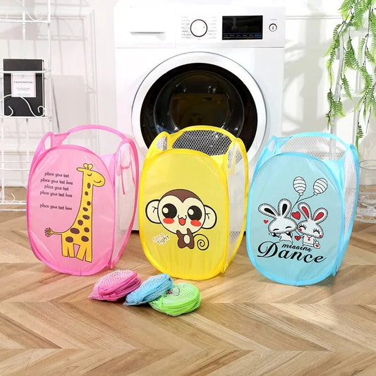 Dirty Clothes Folding Storage Basket Household Children's Toy Storage Box Open Mesh Sorting Basket Cartoon Color Random Product
