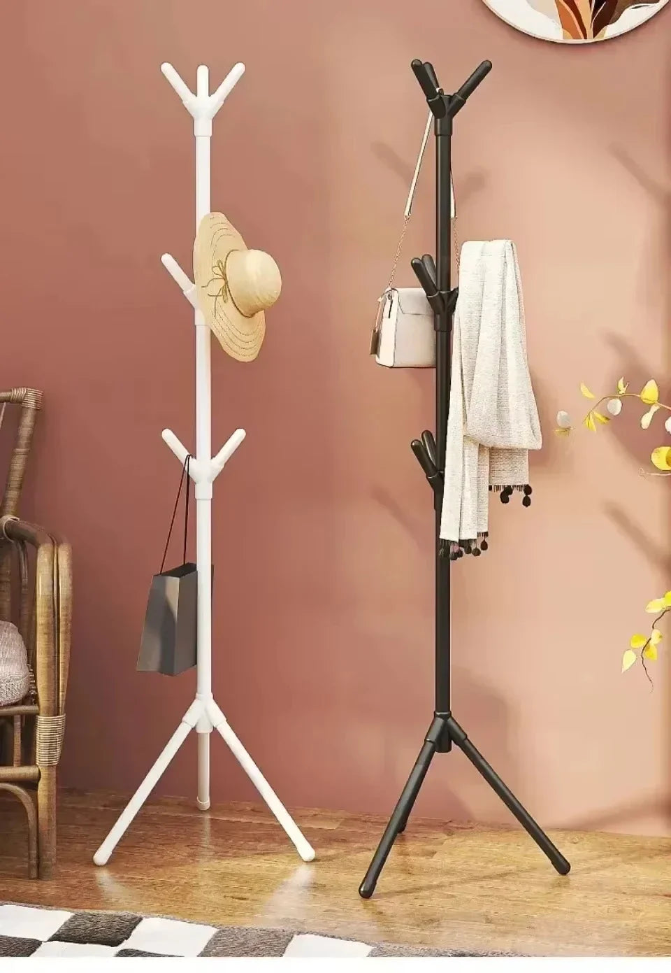 Clothes and Hats Rack Floor To Floor Bedroom Coat Hook Tree Hanger -Multi-hook Floor Vertical Coat Rack with Movable and Conve