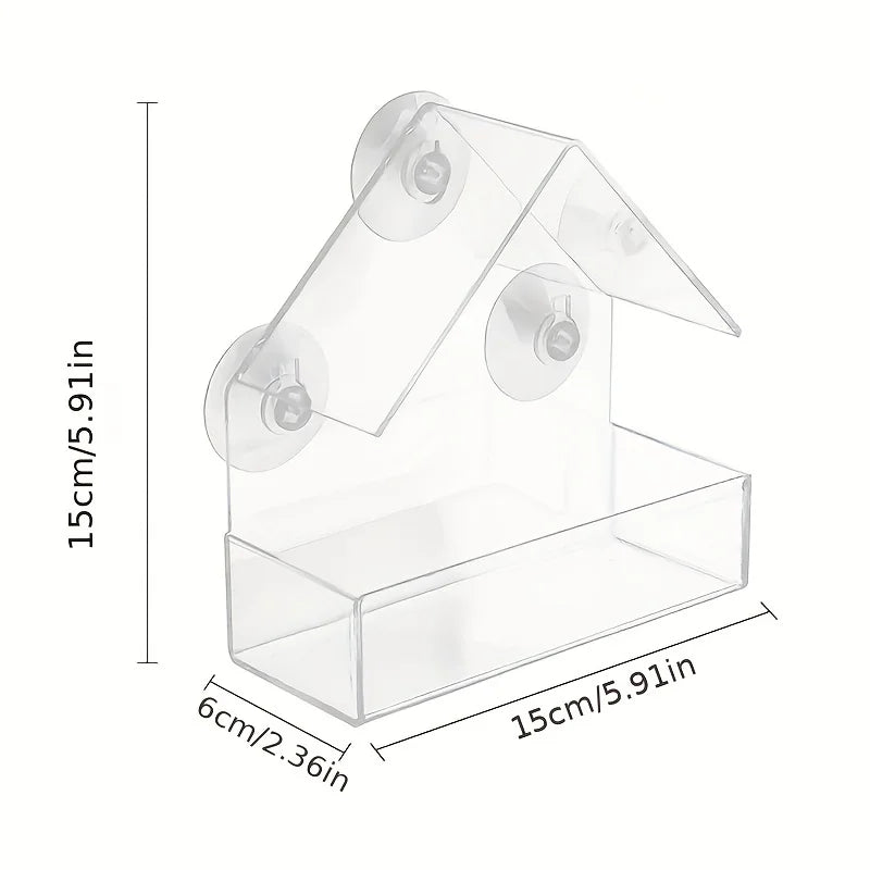 Acrylic Bird Feeder Clear Window Outside Hanging Bird Feeder House with Suction Cup for Garden Outdoor Backyard Wildlife Birding