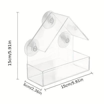 Acrylic Bird Feeder Clear Window Outside Hanging Bird Feeder House with Suction Cup for Garden Outdoor Backyard Wildlife Birding