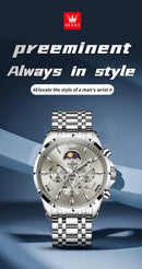 OLEVS 3653 Mens Watch Quartz Watch Multifunctional Chronograph Watch For Men 30M Waterproof Luminous Moon Phase Box Original