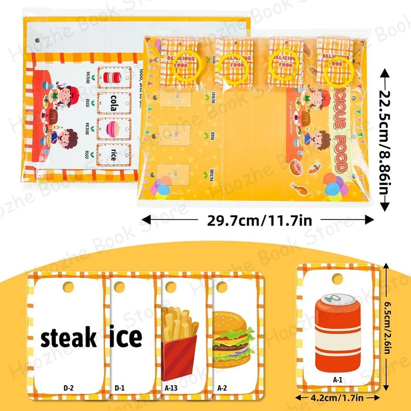 92Pcs Food Vocabulary Flashcards for Kids Double Side Parent-Child Interaction English Card Educational Learning Cards