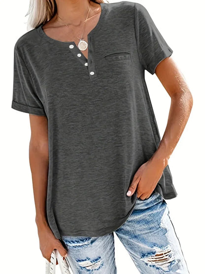 Plus size 1xl-8xl feminino solto topos senhoras casual com decote em v manga curta bolso camiseta primavera e verão novo estilo