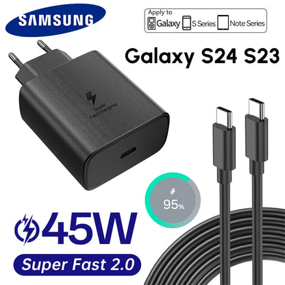 Cargador de pared Samsung PD de 45 W, carga superrápida, original de EE. UU., cable USB C a tipo C de 5 A, para Galaxy S25, S24, S23, S22 Ultra, A54, A53 y Note20.