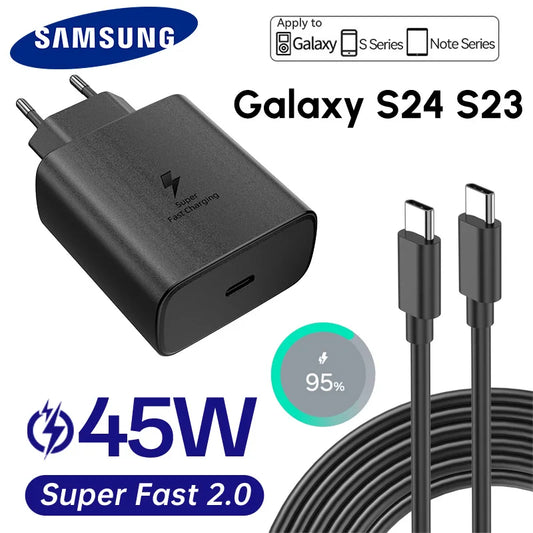 Cargador de pared Samsung PD de 45 W, carga superrápida, original de EE. UU., cable USB C a tipo C de 5 A, para Galaxy S25, S24, S23, S22 Ultra, A54, A53 y Note20.