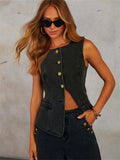 Streetwear Denim 2 Piece Sets Women Outfit Summer Clothes Women 2025 Sleeveless Vest Top Wide Leg Pants Sets Jeans Two Piece Set