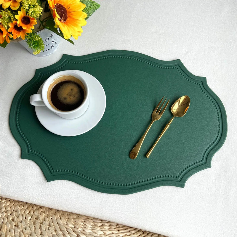 1/4/6PCS Shaped PU Placemat Set Faux Leather Kitchen Dining Table Pad Luxury Black Pink Green Place Mat Tableware Cafe Pad 식탁매트