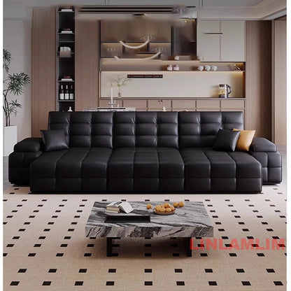 MINGDIBAO Modern Genuine Leather Sectional Sofa Bed – Convertible Couch with Tufted Backrest and Armrest,Functional Sleeper Sofa