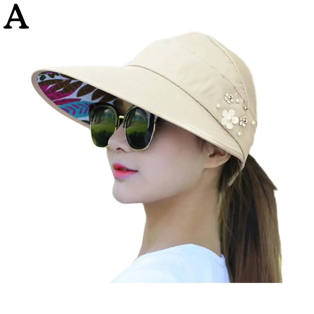 Fashion Women's Ladies Summer Vacation Wide Brim Foldable Sun Hat Anti-UV Beach Visor Caps Casual Hats
