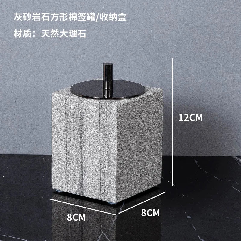 Nordic natural grey marble bathroom accessories Soap dispenser cotton swab jar tissue box soap dish tray bathroom decoration