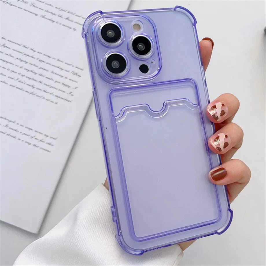Funda transparente con ranura para tarjetas para iPhone 16, 15, 14, 13, 12, 11 Pro Max, Mini, X, XR, 7, 8 Plus, funda suave a prueba de golpes