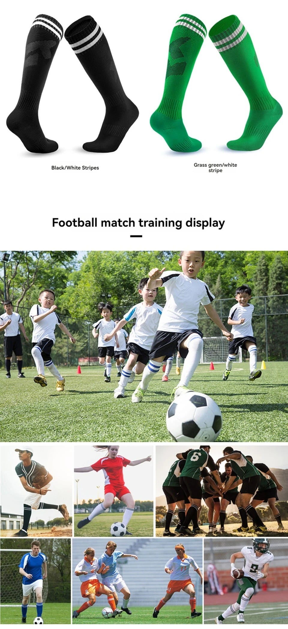 Loogdeel 1 Pair Soccer Socks Stripe Knee High Softball Baseball Team Sports Socks Breathable Football Socks for Kids Adults