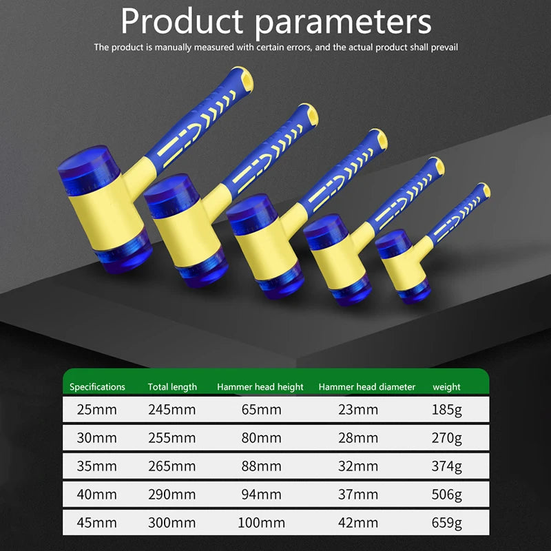 Double Headed Installation Hammer 25/30/35/40/45mm Rubber Hammer With Rubber Handle Detachable Insulated Installation Hammer