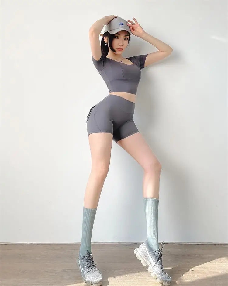 TRY TO BN - Pantalones cortos deportivos para mujer, con bolsillos, cintura alta, sexys, para gimnasio, entrenamiento, push up, pantalones cortos de ciclista, mallas de ciclismo para fitness