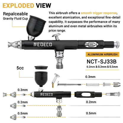 Neoeco 30PSI Airbrush Kit, Dual-Action Multi-Function Portable Airbrush Set  Noise-reducing Compressor for Painting Cake Model
