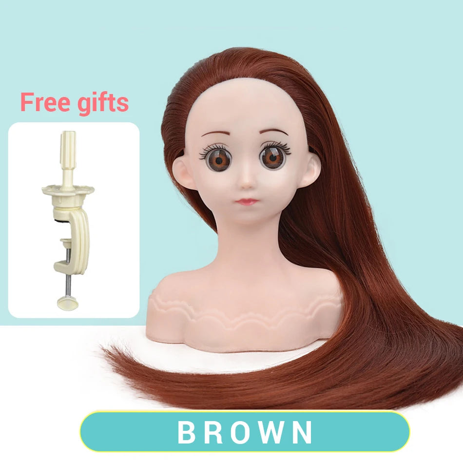 Cabeça de peruca de manequim com cabelo sintético com suporte de peruca ajustável cabeça de manequim estilo cabeleireiro cabeça de treinamento cabeça de boneca