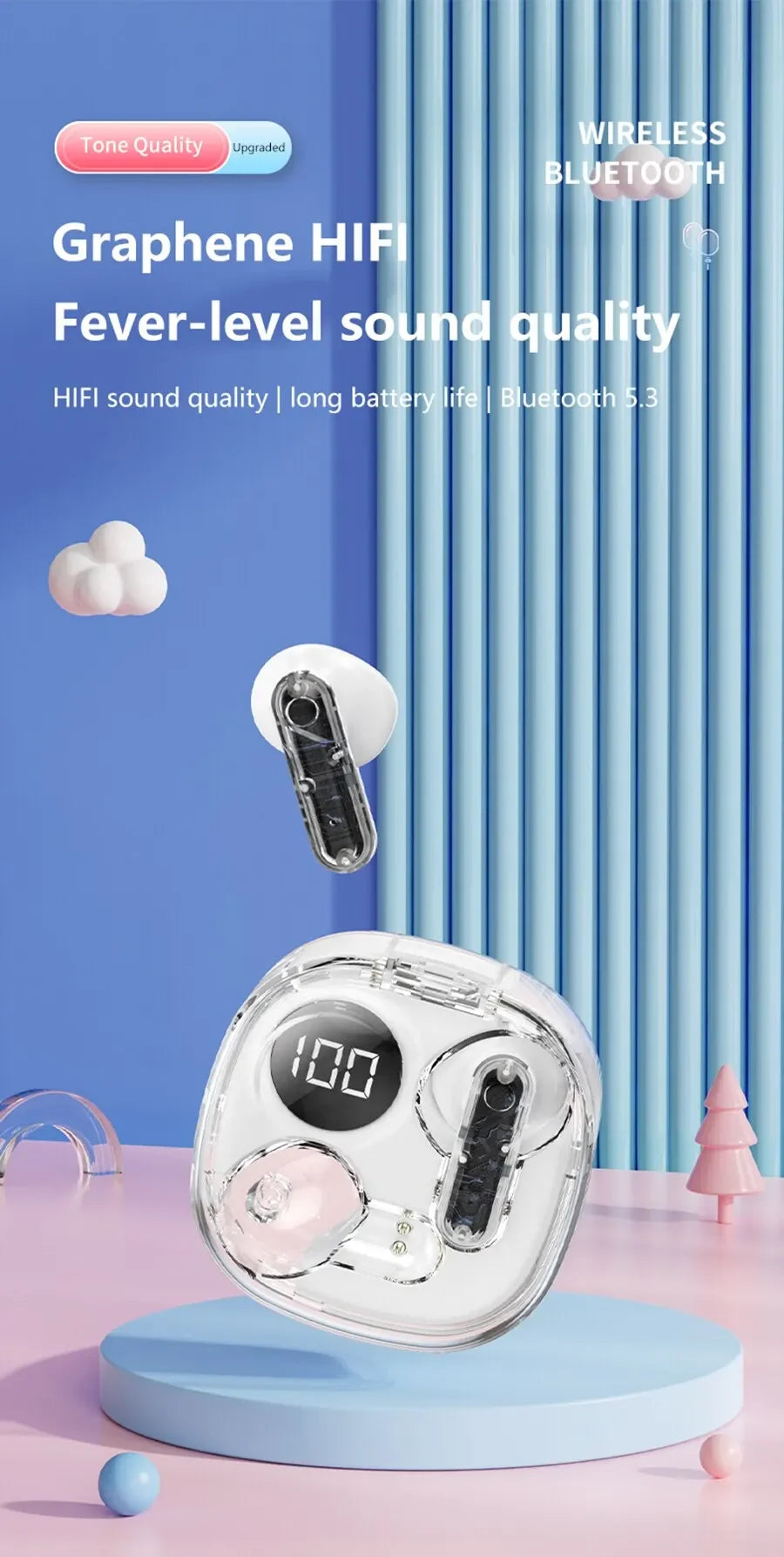 Apro138 True Wireless Bluetooth V5.3+EDR Transparency Headphones with ENC and LED Power Digital Display Stereo Sound Earphones