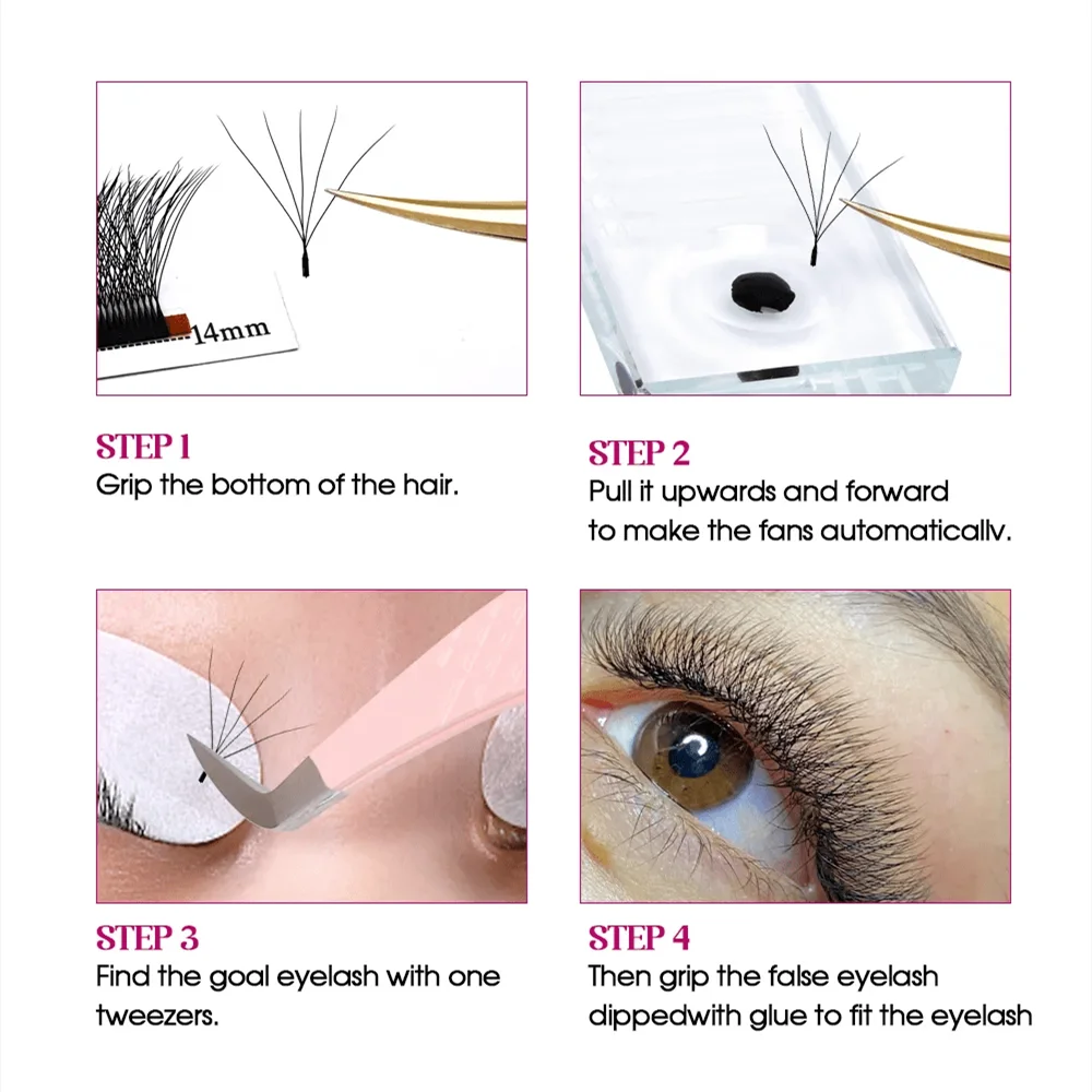Extensiones de pestañas postizas Fadvan Light 5D con forma de W de 0,07 mm de diámetro, rizadas, con degradado de visón sintético, prefabricadas, con volumen en abanico. 