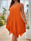 Plus Size Womens Solid Strappy Asymmetrical Hem T Shirt Midi Dress Ladies Sleeveless Casual Loose Summer Holiday Sundress XL-5XL