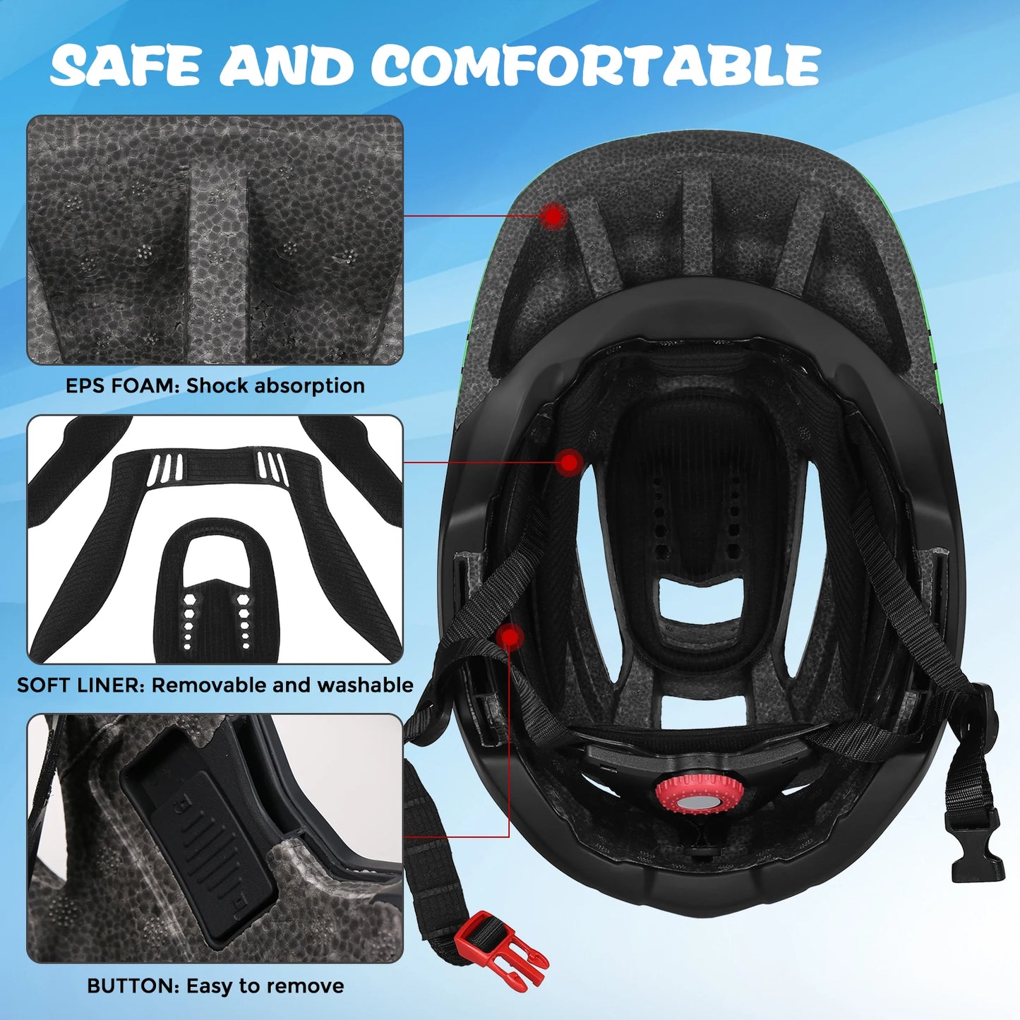 Lixada Kids Full Face Helmet Detachable Children Sports Safety Bike Helmet Protective Gear for Cycling Skateboarding Roller Skat