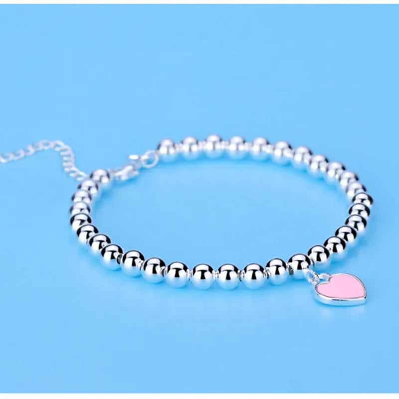 925 Sterling Silver beads chain Heart pendant Bracelets for Women Street all-match fashion designer Jewelry party wedding