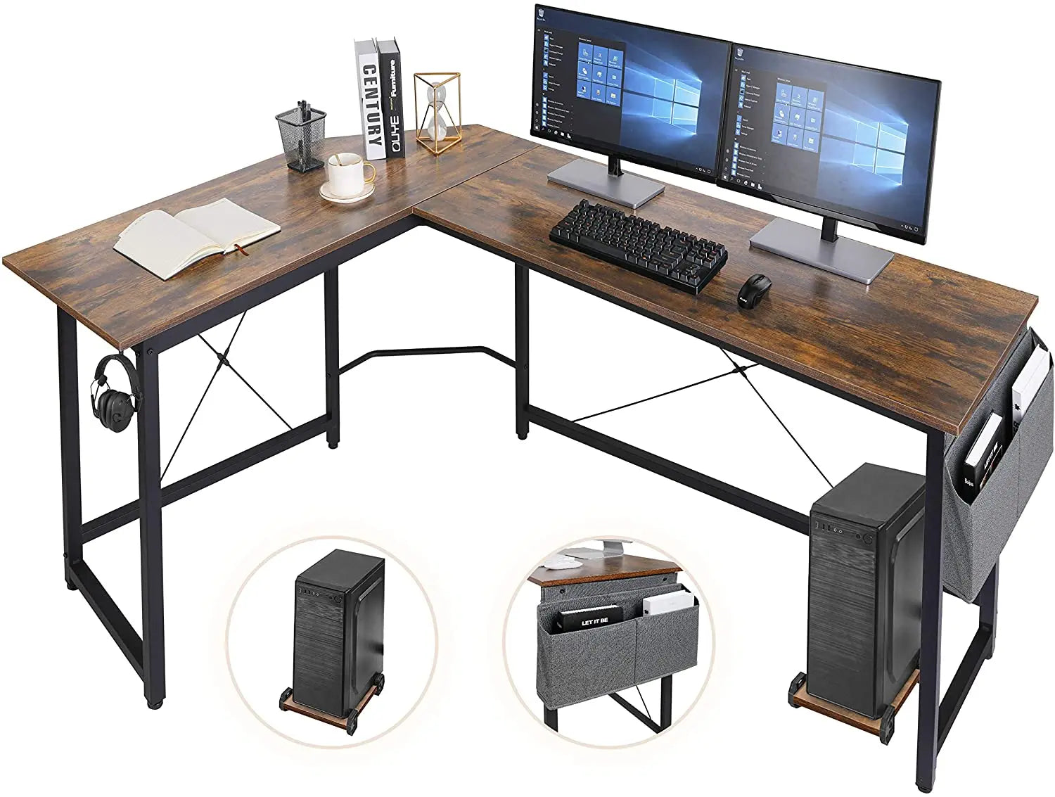 Escritorio en forma de L Homfa de 170 cm (66,5") para ordenador, gaming, portátil, oficina, mesa de trabajo esquinera, escritorio de estudio, 170 x 120 x 75 cm